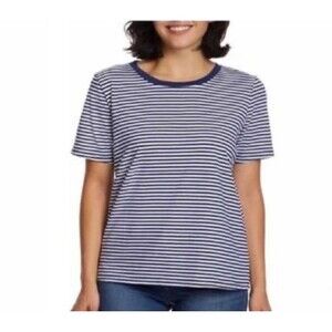 Ella Moss Navy & White Striped Tee – Size L